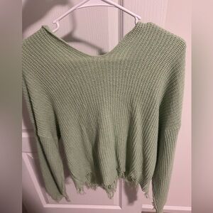 Green Fringe Hooded Sweater